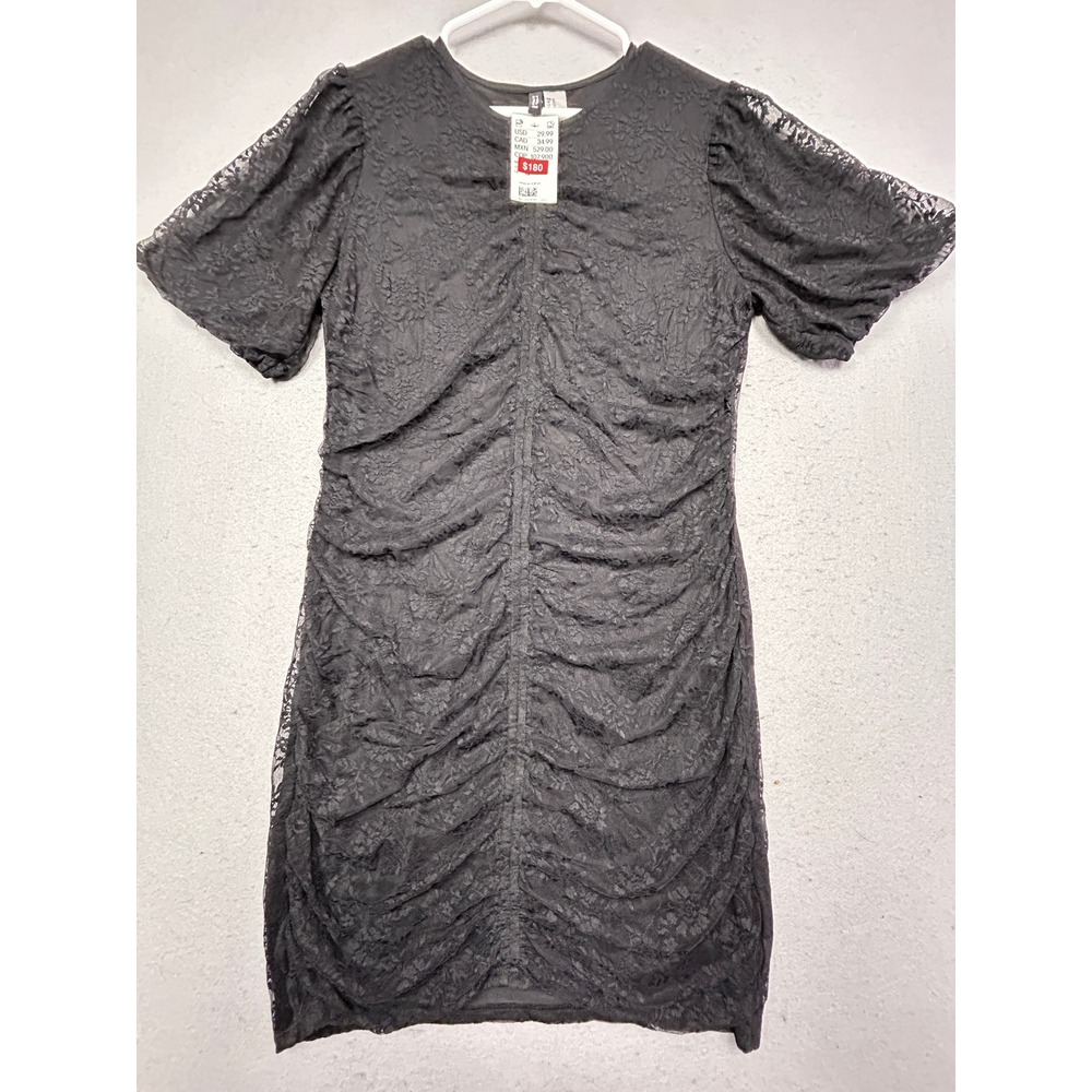 H&M Divided Dress Lace Ruched Black XL Womens EU XL US XL
